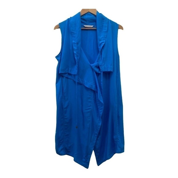 Soft Surroundings Blue Asymmetrical Dress Flowy Sleeveless Zip Front collared S - Picture 1 of 6